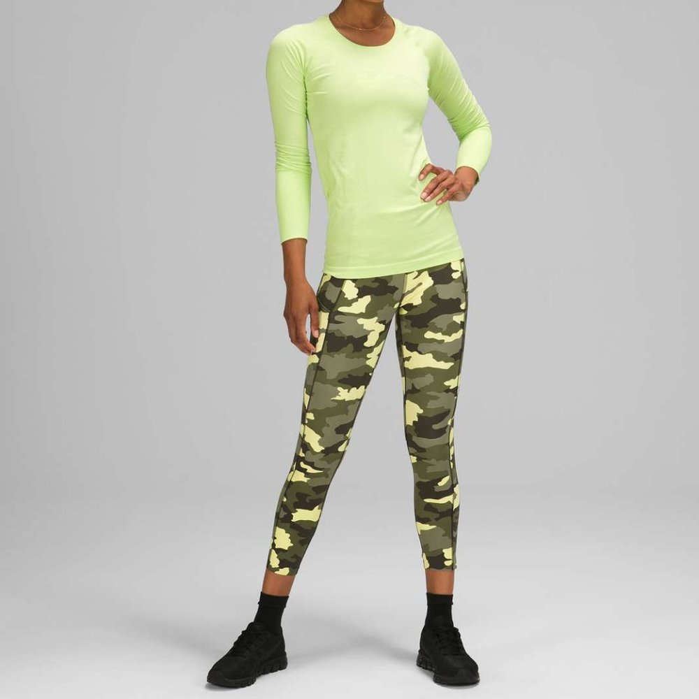 🌟 Lululemon Fast and Free High-Rise Crop 25" – Neon Camo – Size 8 – NWT